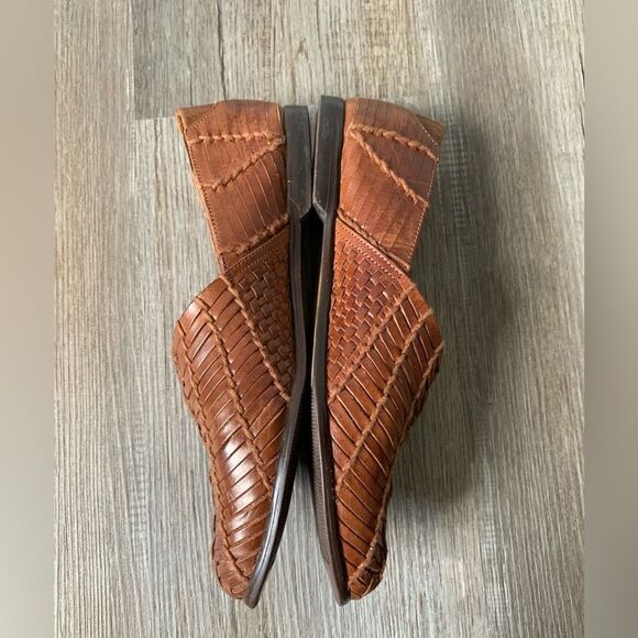 VTG LL Bean Huaraches Woven Slip On Sandal Mary Jane Shoes Leather Brown 6 6.5 - Picture 11 of 15